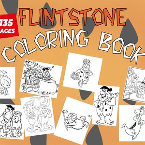 The Flintstoness Coloring Book, 135 Pages, Kids &Adult Art, Instant Download | 3 Free Gift Coloring Books