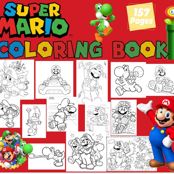 Super Mario Jumbo Coloring Book, 157 Pages, Kids & Adult Art, Instant Download | 3 Free Gift Coloring Books