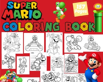 Super Mario Jumbo-Malbuch, 157 Seiten, Kunst für Kinder und Erwachsene, sofortiger Download | 3 kostenlose Malbücher als Geschenk