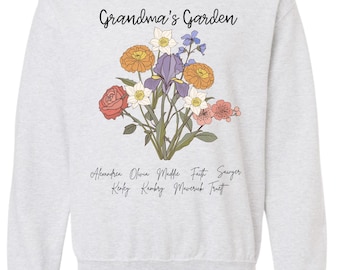 Custom Birth Month Flower Bouquet Sweatshirt, Mothers Day Gift for Grandma, Personalized Gifts for Mom, Grandma's Garden Shirt With Names