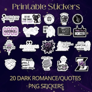 20 adesivi per lettori di romanzi dark digitali, pacchetto di adesivi stampabili di romanzi dark Booktok, cattivo, romanticismo, GoodNotes, Kindle, PNG stampabili