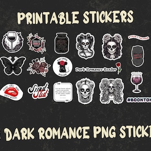 24 Digital Dark Romance Reader Stickers, Printable Dark Romance Booktok Sticker Bundle, Villain, Romance, GoodNotes, Kindle, PNG Printable