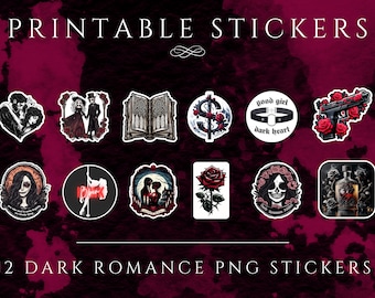 12 Digital Dark Romance Reader Stickers, Printable Dark Romance Booktok Sticker Bundle, Villain, Romance, GoodNotes, Kindle, PNG Printable