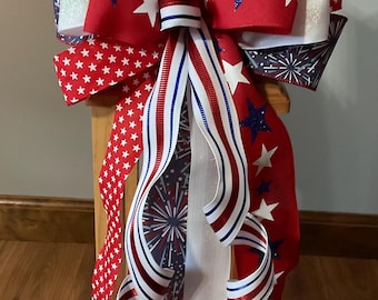Patriotic Bow for Door Hanger, Mailbox, Wreath, Tree, Lantern, Gift, Holiday, Seasonal
