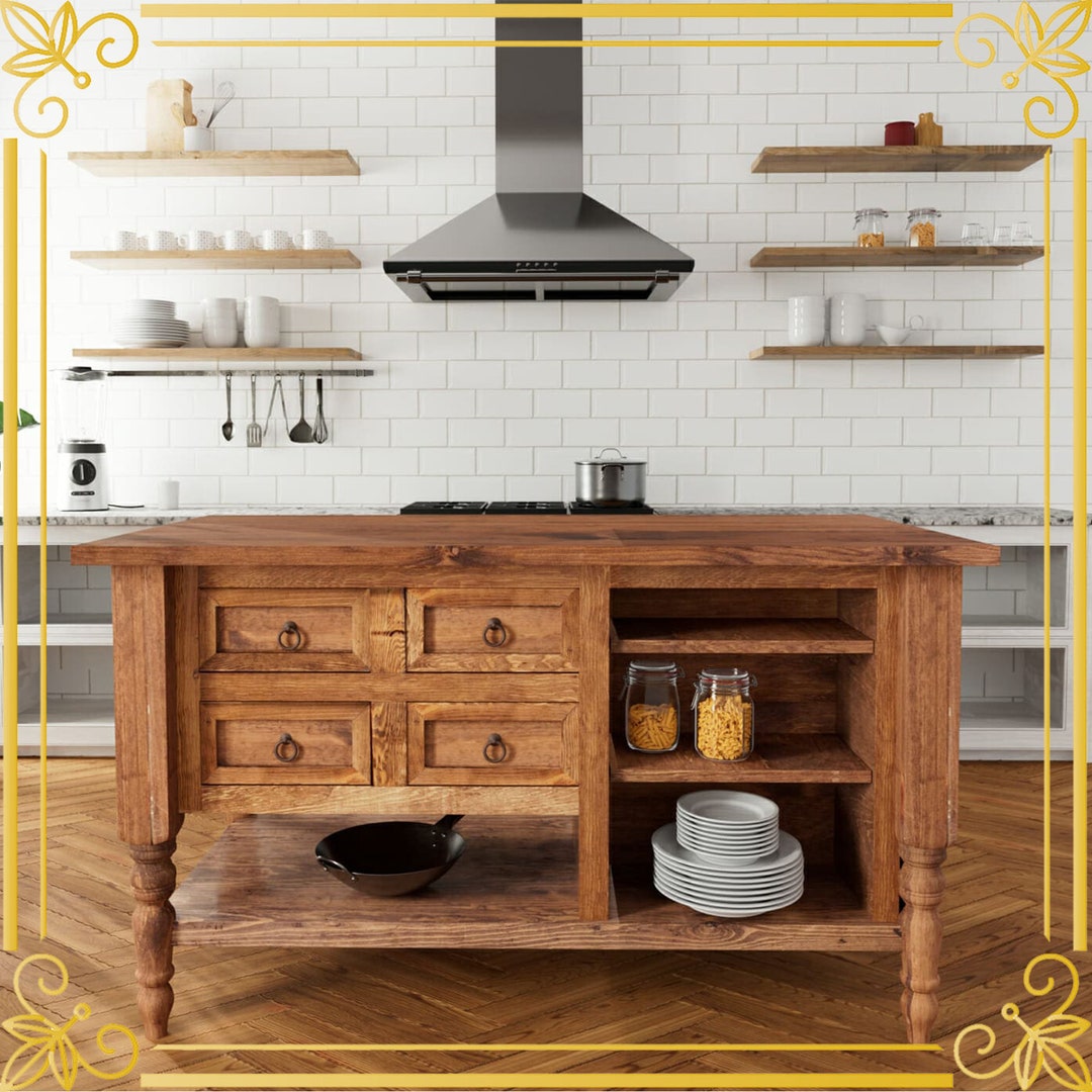 Handcrafted Wooden Kitchen Island Solid Wood Artistry for Culinary ...