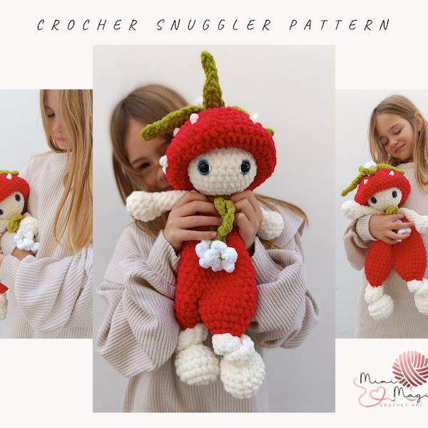 Poupée câlin au crochet. Peluche bébé. Beau modèle pour nouveau-né. Motif printanier fraise Amigurumi. Patron de couture bas pour débutants.