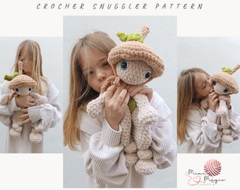 Crochet pattern snuggler. Plush toy for baby. Newborn lovely pattern. Amigurumi acorn forest. Low sew pattern for beginners. Easy English.