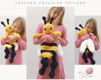 Bee crochet snuggler pattern. Lovely amigurumi pattern. Plush toy for little boy. Easy pattern for beginners. Bee security blanket.