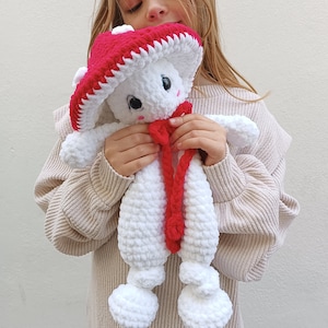 Mushroom snuggler pattern. Amigurumi lovely for baby girl. Plush toy security blanket. Easy low sew crochet pattern for beginners. English zdjęcie 7