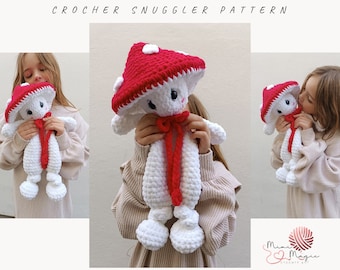 Mushroom snuggler pattern. Amigurumi lovely for baby girl. Plush toy security blanket. Easy low sew crochet pattern for beginners. English