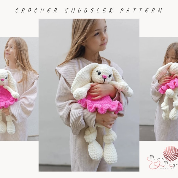 Bunny crochet snuggler pattern. Rabbit security blanket toy. Plush toy for little girl. Easy pattern for beginners. English PDF download.