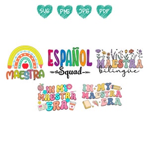 Retro Maestra Bundle Png Svg, Spanish Teacher Bundle, Bright doodle Teacher Life Png, Teacher Appreciation Gift, Maestra Back To School Png