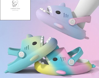 Shark slides, slippers, flip-flops, cozy slippers, winter shoes, fashionable, home wear, soft sole, for adults and kids, multicolored