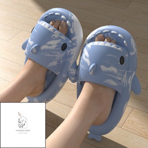 Shark slides, slippers, flip-flops, cozy slippers, winter shoes, fashionable, home wear, soft sole, for adults and kids, fancy, sky, design
