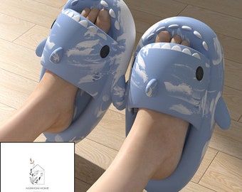 Shark slides, slippers, flip-flops, cozy slippers, winter shoes, fashionable, home wear, soft sole, for adults and kids, fancy, sky, design