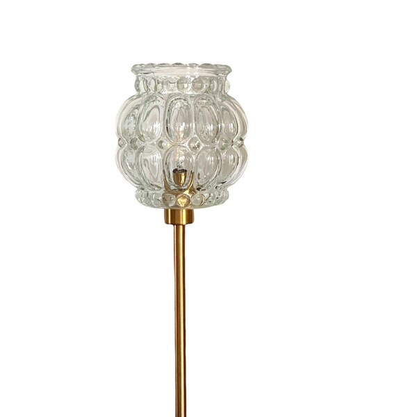 Lampe à poser avec globe en verre ancien vintage bullé et un pied doré