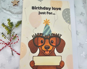 面白いダックスフントの誕生日カード、ソーセージ犬の誕生日カード、かわいい犬の誕生日カード、犬好きのグリーティングカード