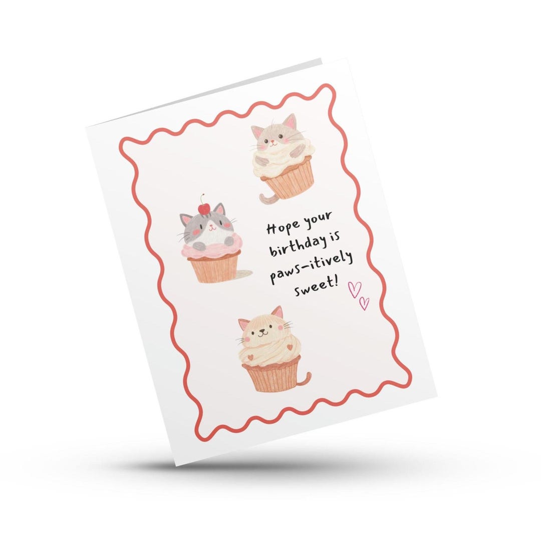 Cute Cat Birthday Card for Friend or Daughter, Cat Lover Birthday Card ...