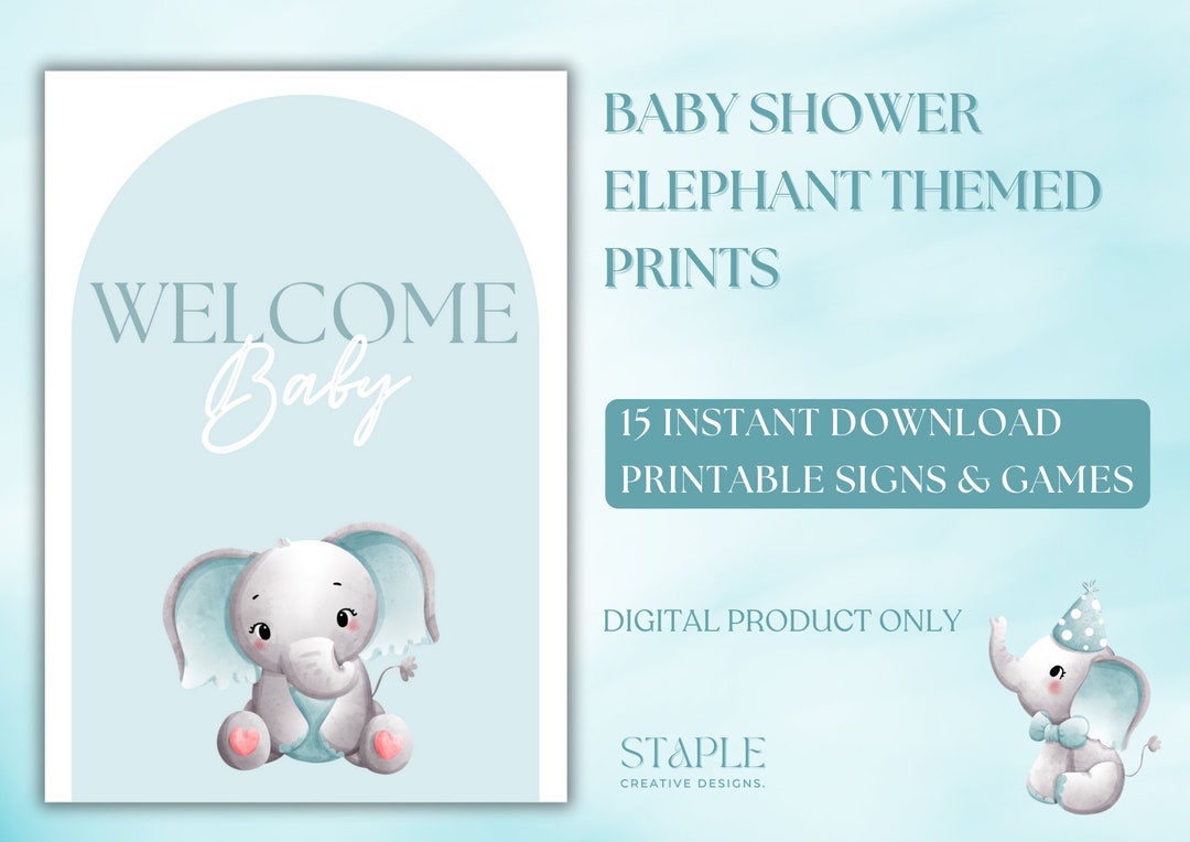 Blue Elephant Sign Elephant Baby Shower Bundle, Blue Elephant Sign Printables, Boy ...
