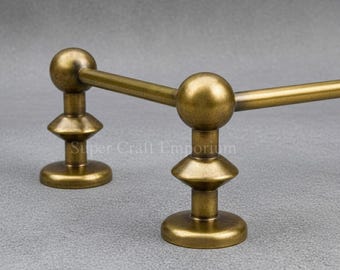 Unlacquered Antique Brass Gallery Rail with Disc Design Posts for Shelves