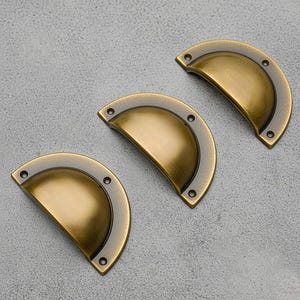 Unlacquered Antique Brass Cup Pull | Vintage Brass Bin Handle