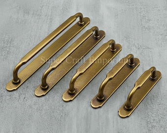 Unlacquered Antique Brass Contour Pulls with Backplate | Vintage Brass Cabinet Handles