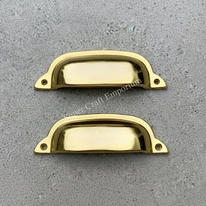 Unlacquered Brass Cup Pull Bin Handle - Polished | Solid Brass Cabinet Hardware