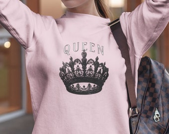 Queen Crown Sweatshirt, Elegant Crown Design, Comfy Royal Inspired Top, Perfect Gift for Her, Lovely Anniversary Gift