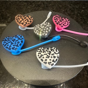 Leopard Bling Heart Straw Cover