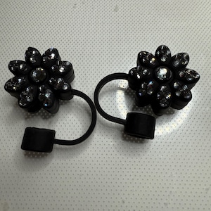 Clear Black Bling Flower Straw Cover