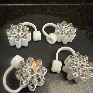 Silver Bling Flower Straw Cover