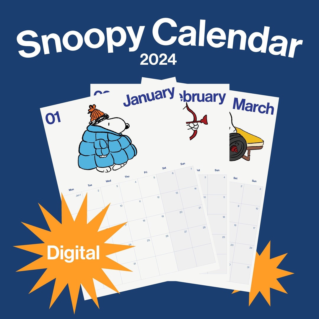 Snoopy Printable Calendar 2024 Monthly Planner 2024 A5 Portrait Monday Start Minimalist Download ...