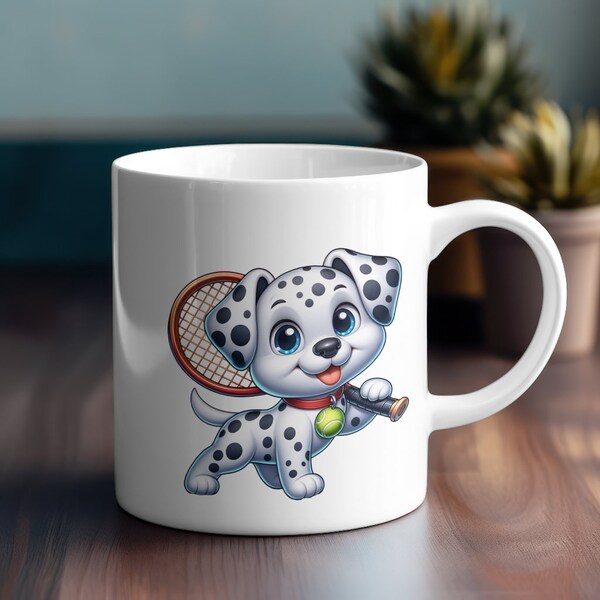 Dalmatians with tennis racket  Best Funny Birthday Gift Tea/Coffee Cup Mug, 11oz - Free delivery to USA