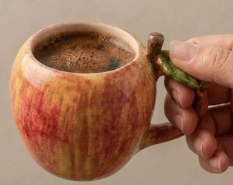 Apple Coffee Cup-Big Size (220 ML) – Handmade Stoneware Coffee Cup and espresso – Unique Ceramic Espresso Mug – Amasya apple shaped