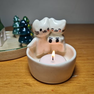 2024 Trend Best Seller Kitten Candle Holder, Couple Candle Holder, Cat Tealight Holder, Kitten Tealight Holder, Ceramic and Clay zdjęcie 8