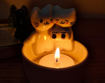 2024 Trend Best Seller Kitten Candle Holder, Couple Candle Holder, Cat Tealight Holder, Kitten Tealight Holder, Ceramic and Clay