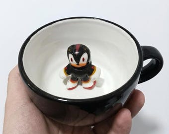 Dark Shadow Hedgehog Mug Handmade Ceramic Mug with Hidden Blue Hedgehog – Unique Surprise Gift for Gamers & Collectors kids