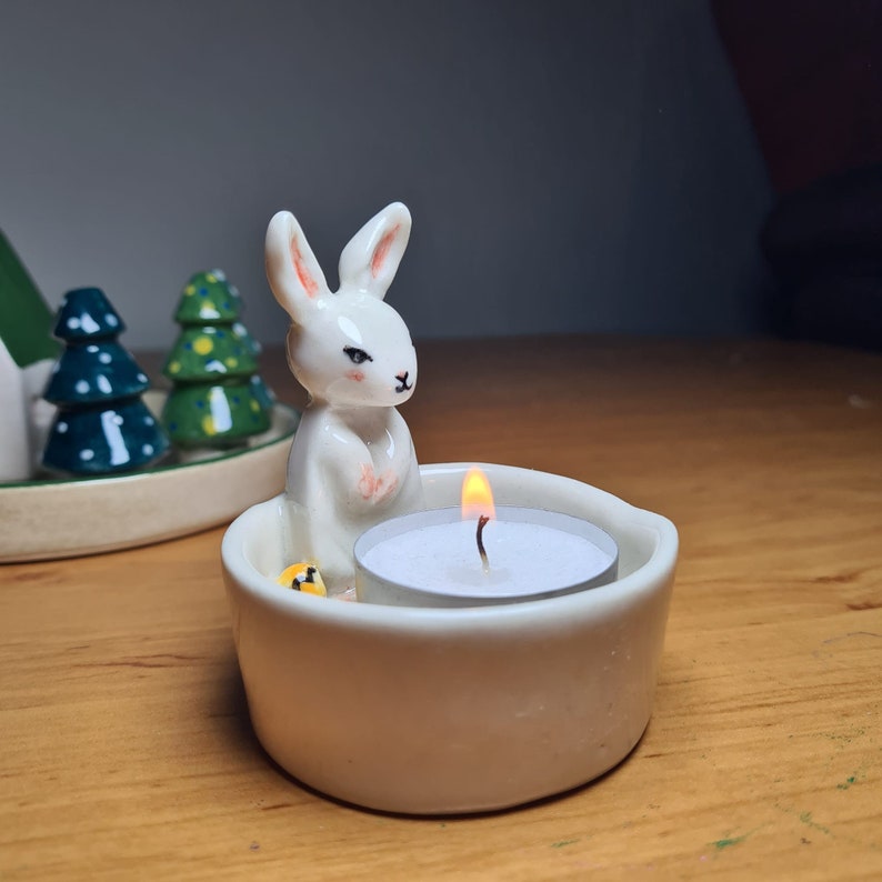 2024 Trend Handmade Ceramic and Clay Easter Bunny Tealight Warmer, Easter Gift, Easter Rabbit, Easter Bunny image 2