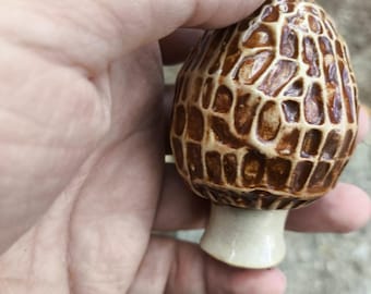 Handmade Morel Mushroom Salt and Pepper Shaker Set  Stoneware Ceramic Condiment Set  Rustic Kitchen Decor  Unique Gift for Mushroom lovers