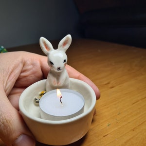 2024 Trend Handmade Ceramic and Clay Easter Bunny Tealight Warmer, Easter Gift, Easter Rabbit, Easter Bunny image 1