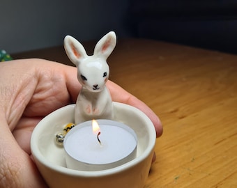 2024 Trend Handmade Ceramic and Clay Easter Bunny Tealight Warmer, Easter Gift, Easter Rabbit, Easter Bunny