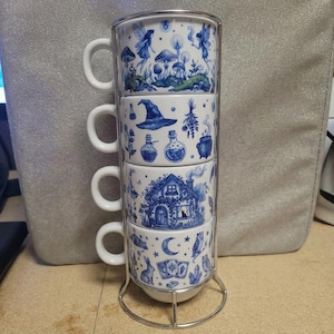 Juego de 4 tazas de café de porcelana Fairy Witch Cottagecore, juego de tazas de café con temática de brujas, tazas de espresso de 180 ml, regalo para ella