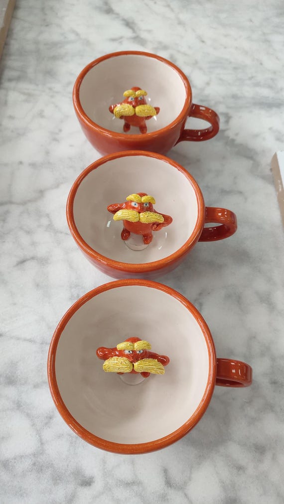Taza de cerámica hecha a mano con la imagen de El Lorax, tendencia