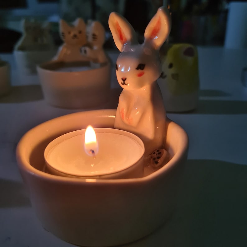 2024 Trend Handmade Ceramic and Clay Easter Bunny Tealight Warmer, Easter Gift, Easter Rabbit, Easter Bunny image 3