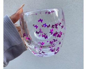 2024 Trend Butterfly Mugs, Handmade Glass Cup with Snow Globe Effect, Christmas Gift