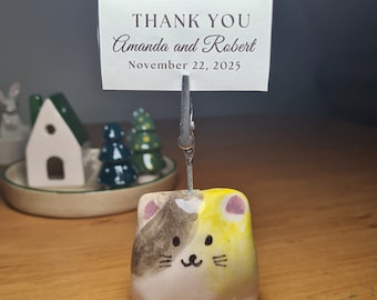 2024 Trend Handmade Ceramic Cat Kitten Card Holder Gift, Seramic Kitten Holder, Note Holder