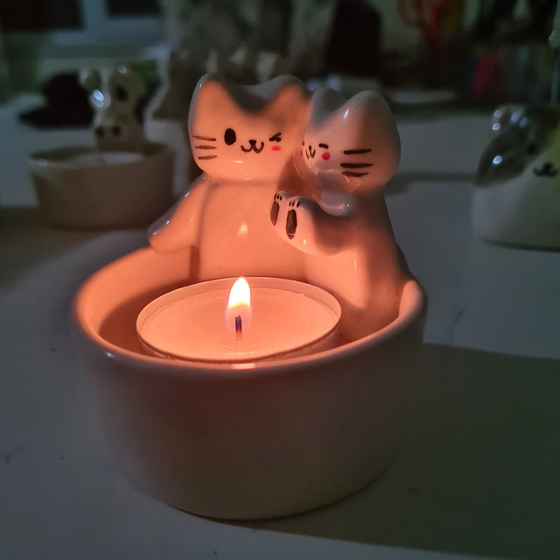 2024 Trend Best Seller Kitten Candle Holder, Couple Candle Holder, Cat Tealight Holder, Kitten Tealight Holder, Ceramic and Clay zdjęcie 9