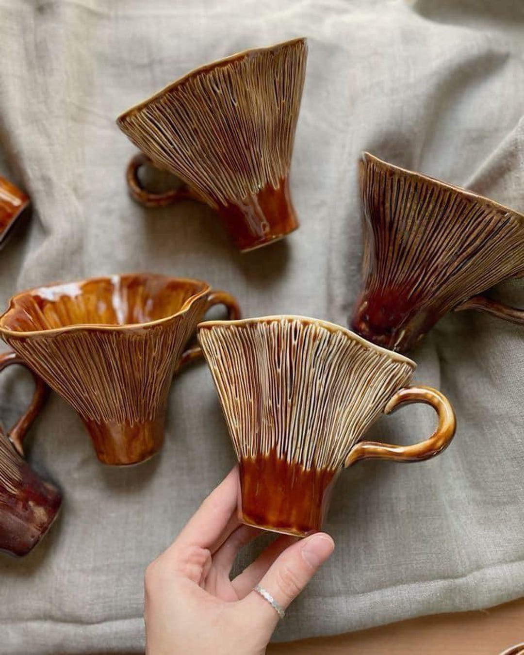 Handmade Ceramic Mushroom Coffee Cup - Unique Forest-Inspired Design Gift for mom and for Mother's Day Mother days mug for mom - 2 PCS 100 ML