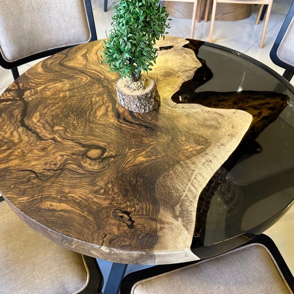 Walnut Round Epoxy Table, Resin Round Wooden Table, Kitchen Dining Table, Resin Living Room Table, Rustic Table, Handmade Furniture