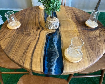 Round Epoxy Table, Resin Round Wooden Table, Kitchen Dining Table, Resin Living Room Table, Rustic Table, Handmade Furniture